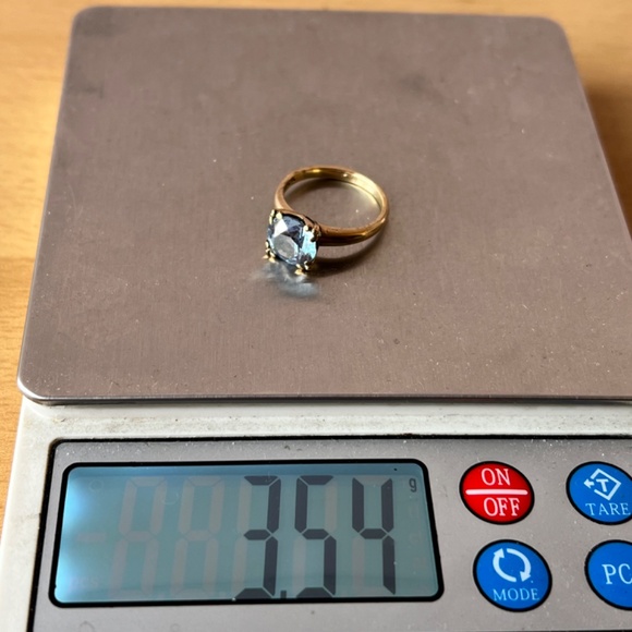 VINTAGE 10K YELLOW GOLD ROUND SYNTHETIC BLUE SPINEL RING “HANDWROUGHT” HALLMARK - Picture 8 of 16